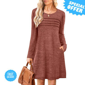 BRAND NEW OFEEFAN Long Sleeve Tunic Dress with Pockets - Casual & Stylish